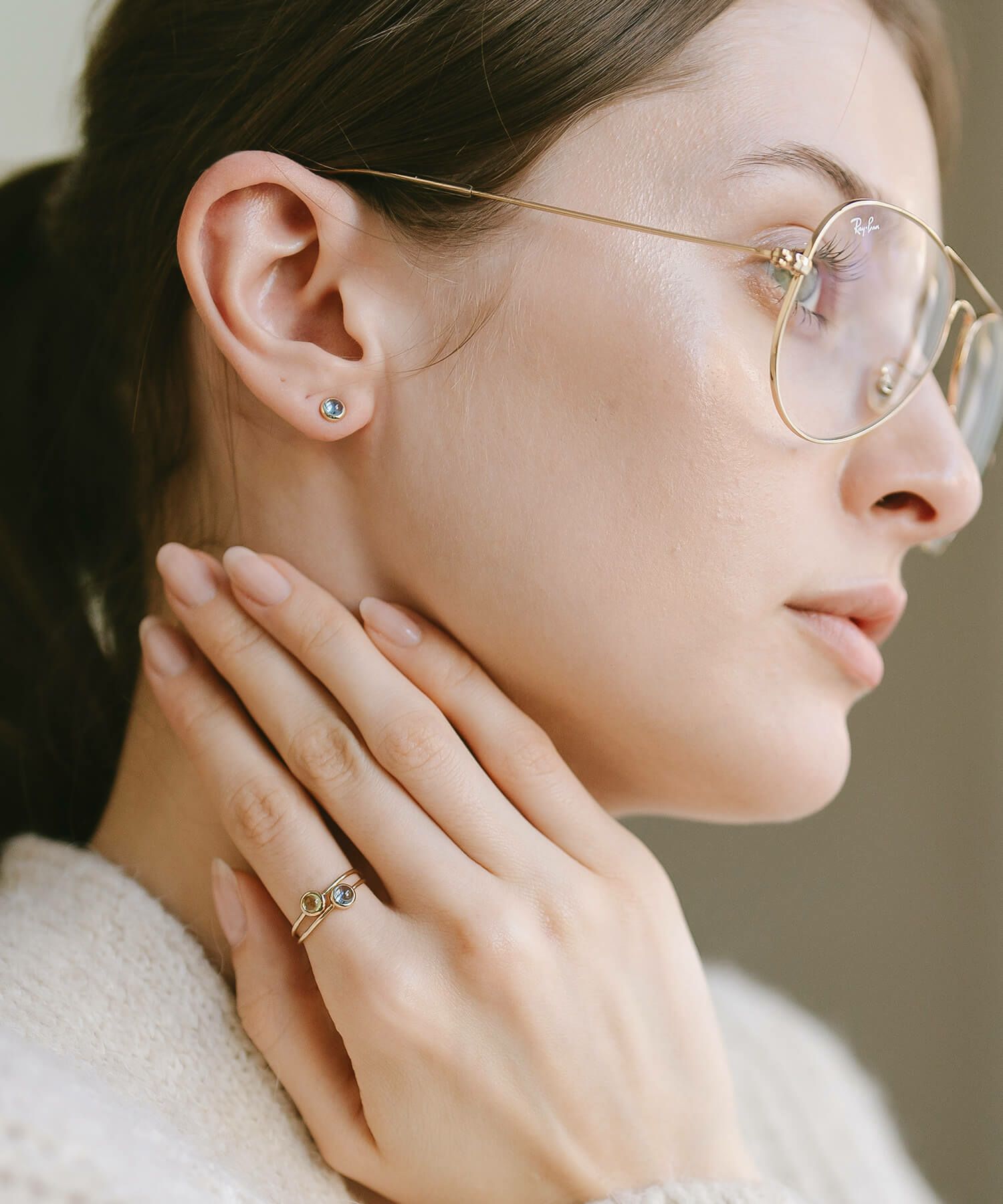 ブルートパーズ お守り 天然石 ピアス カボションカット LUPAUS ルパウ