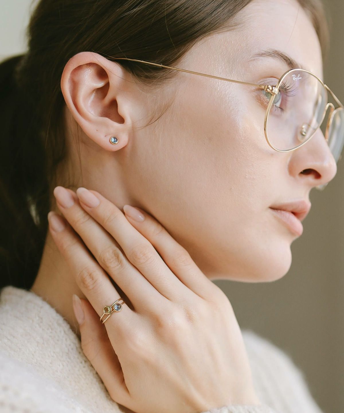 ブルートパーズ お守り 天然石 ピアス カボションカット LUPAUS ルパウ