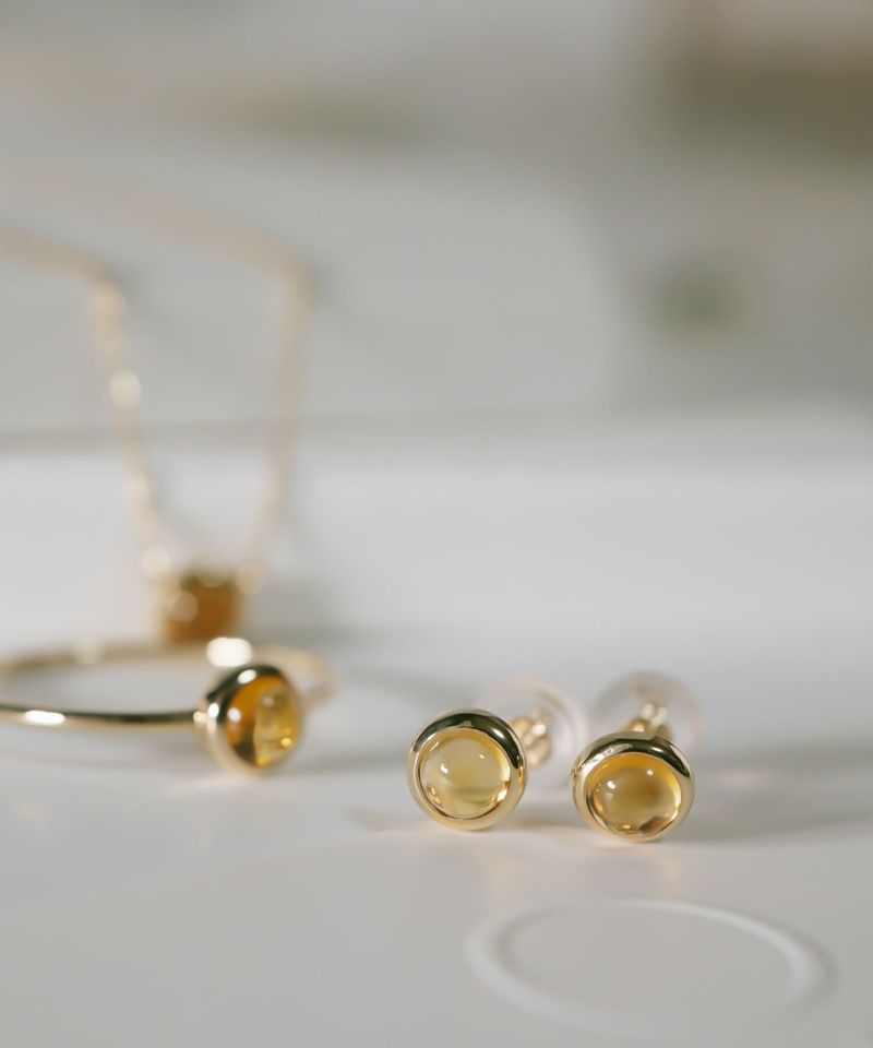 シトリン オレンジ お守り 天然石 ピアス カボションカット LUPAUS ルパウ