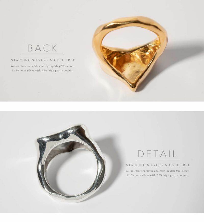 リングレディースメンズシルバー925ゴールド指輪【mellow-heart-ringメロウハート】シルバーリング太めハートシルバー925k18仕上げフラットリング槌目18k18金シンプルゴールド18K仕上げシルバーリング`