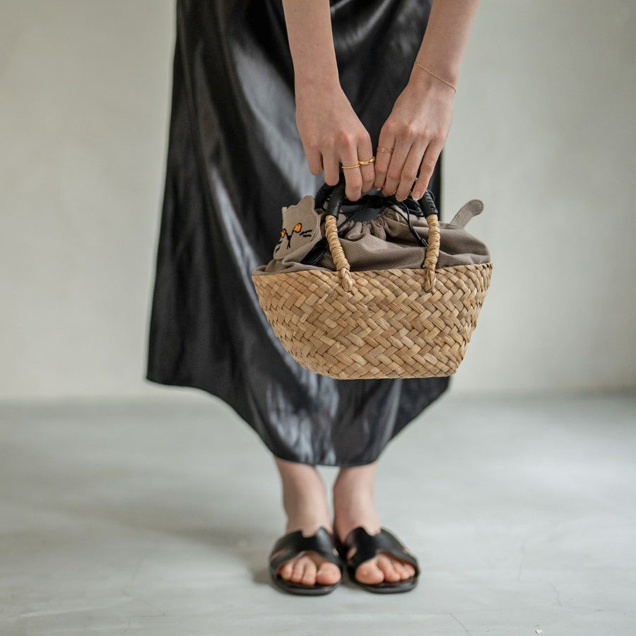 ねこ モチーフ バンカン かごバッグ【Minetpanie ミネットパニエ