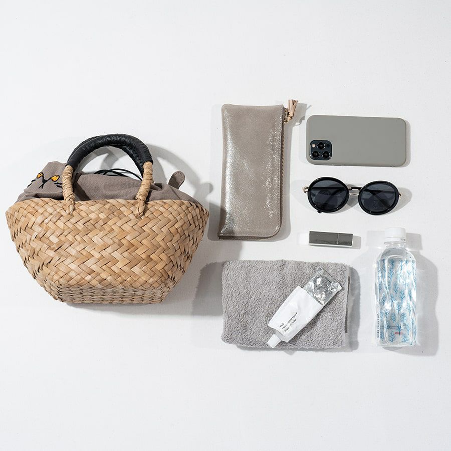 ねこモチーフバンカンかごバッグ【Minetpanieミネットパニエ】巾着PUレザー猫ネコねこグッズトートバッグレディース大人軽い軽量トートおしゃれかわいいナチュラル猫好き猫グッズ猫モチーフねこ雑貨ブランドプレゼントギフトHAYNIヘイニ