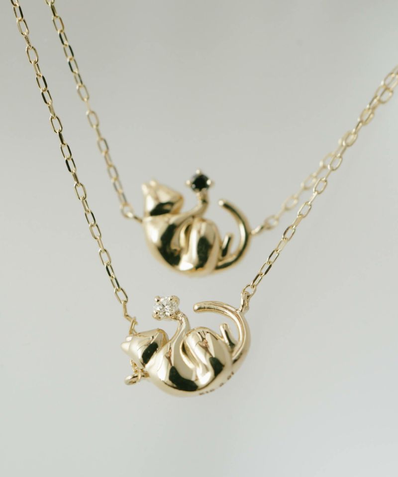 10K ダイヤモンド ネコ ネックレス チェーン ゴールド