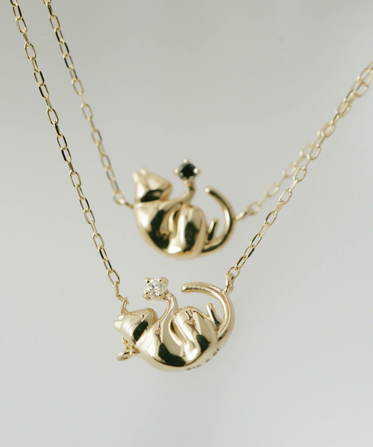 10K ダイヤモンド ネコ ネックレス チェーン ゴールド