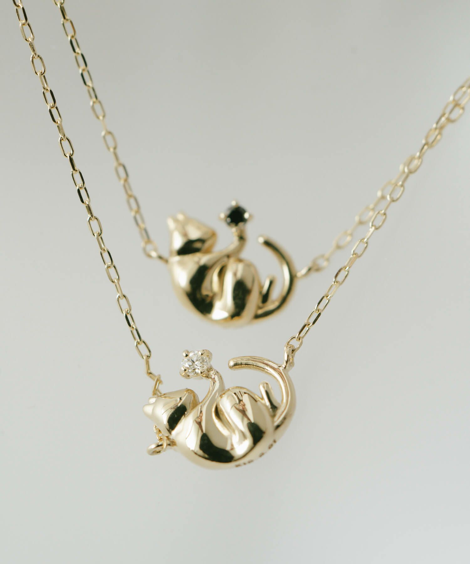 10K ダイヤモンド ネコ ネックレス チェーン ゴールド