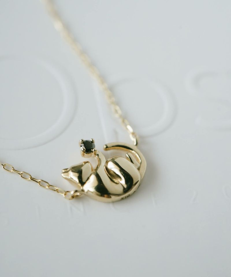 10K ダイヤモンド ネコ ネックレス チェーン ゴールド