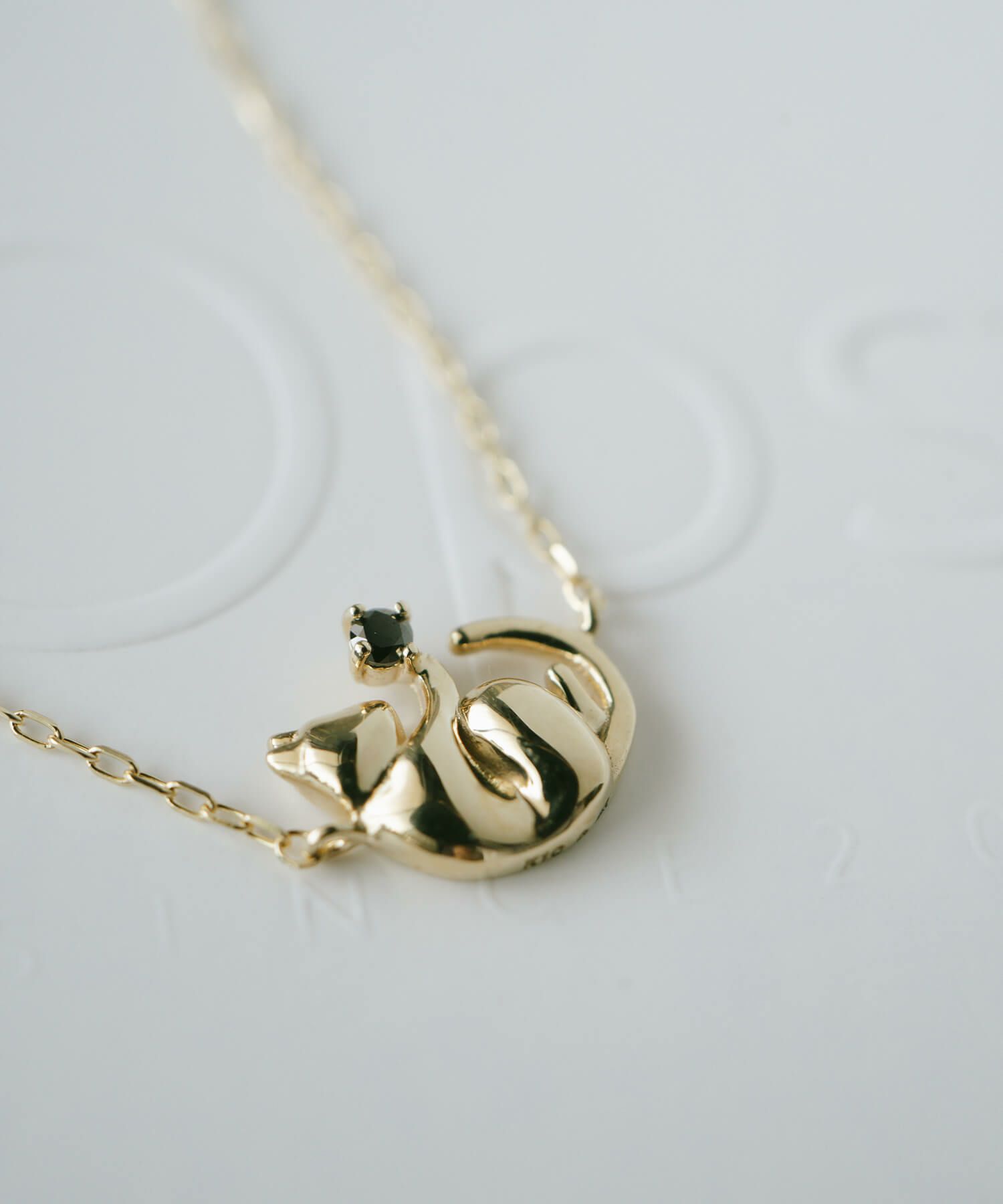 10K ダイヤモンド ネコ ネックレス チェーン ゴールド