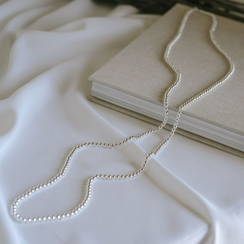 金属アレルギー対応ボールチェーンネックレス4mmレディースシンプル【PALMYLALongパルミラロング】丸玉ボールシルバー925silver925長さ95cm+5cmネックレスチェーン玉大ぶり太めおしゃれ大人可愛いギフト