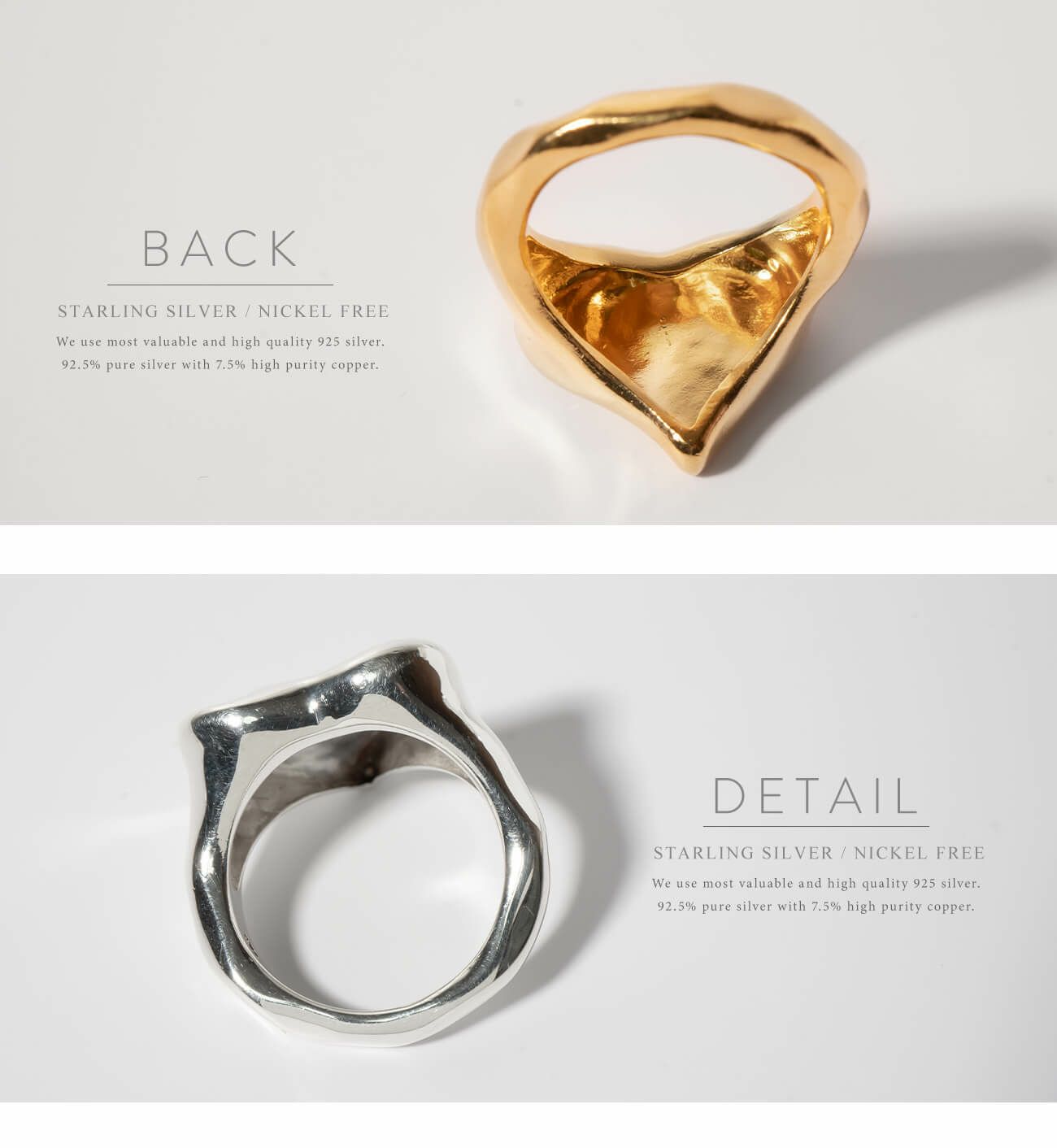 リングレディースメンズシルバー925ゴールド指輪【mellow-heart-ringメロウハート】シルバーリング太めハートシルバー925k18仕上げフラットリング槌目18k18金シンプルゴールド18K仕上げシルバーリング`