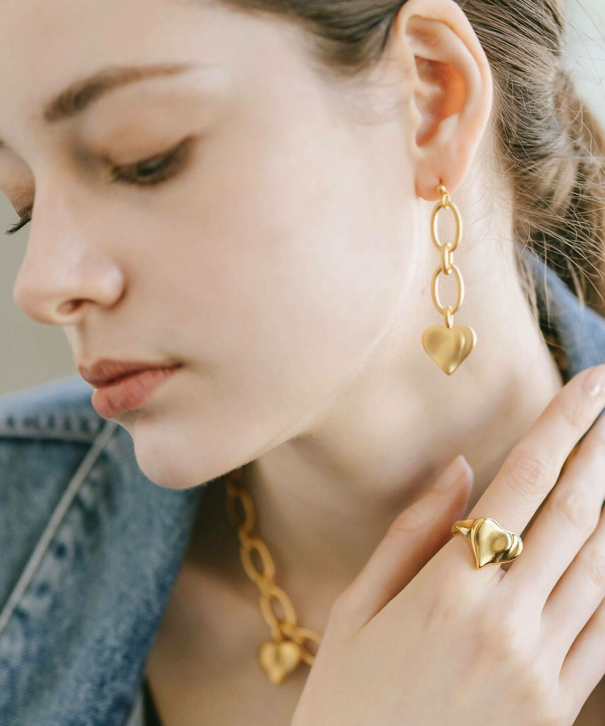 ピアスハートチェーンピアス金属アレルギー対応【mellow-heart-chain-peメロウ・ハートチェーンピアス】大ぶりピアスシルバーシルバー92518K仕上げピアス揺れるかわいいゴールド大ぶりk18大きめピアス18金ニッケルフリー40代レディースファッション