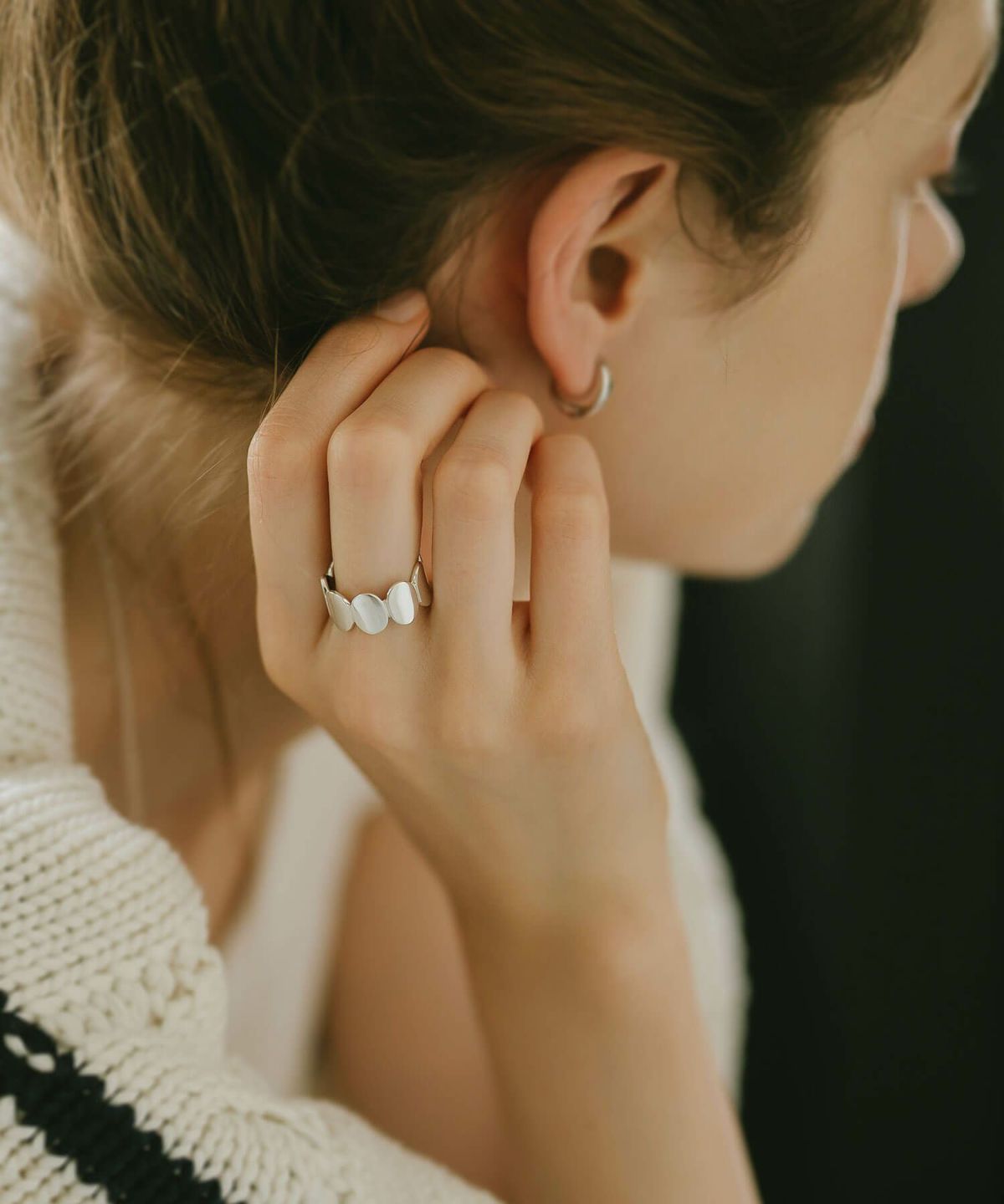 オーバルドットリング指輪レディースシルバーk18仕上げ【amalia-ringアマリア】ドットリングリングシルバー925ゴールドシンプル18k18金人差し指リング11号13号15号重ねづけリングシンプルシルバーリングニッケルフリーファッションリング