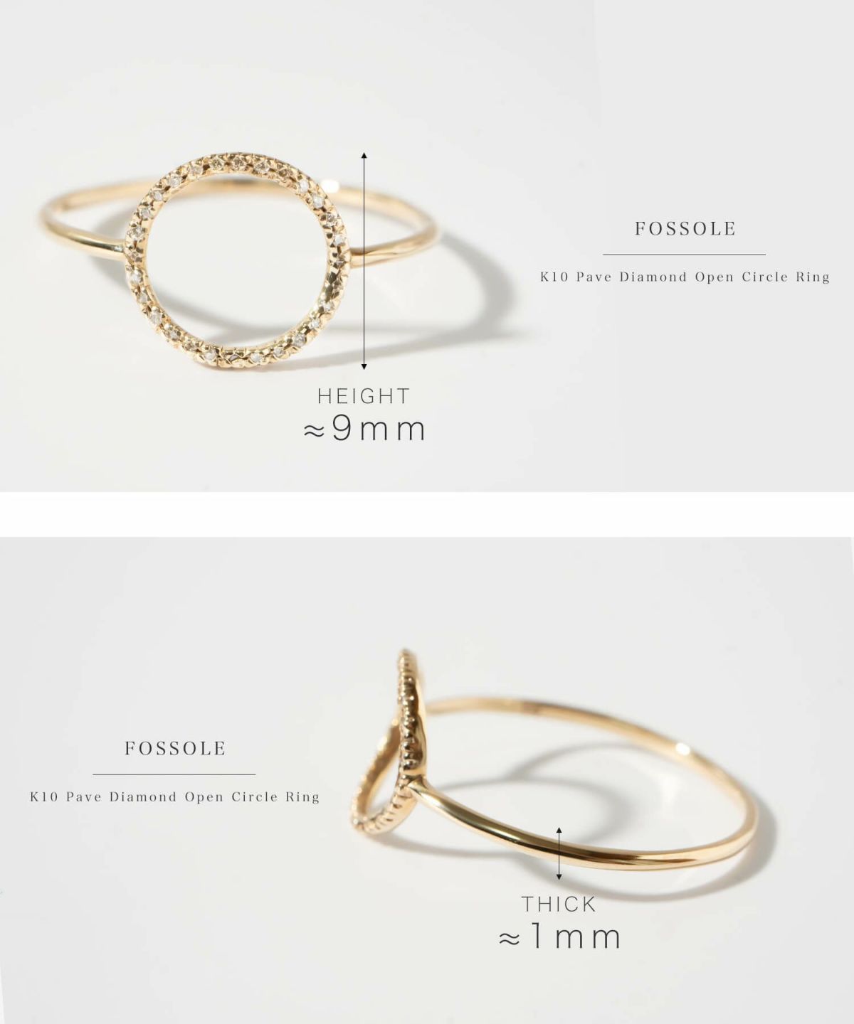 リングゴールド10k【fossole-ringフォッソーレ】k10リング10金ダイヤモンドリング50代スリム40代30代誕生日プレゼント女性オーバルリングメレダイヤ金属アレルギー対応細い極細華奢リング重ね付けトレンド上品流行スタイリッシュ