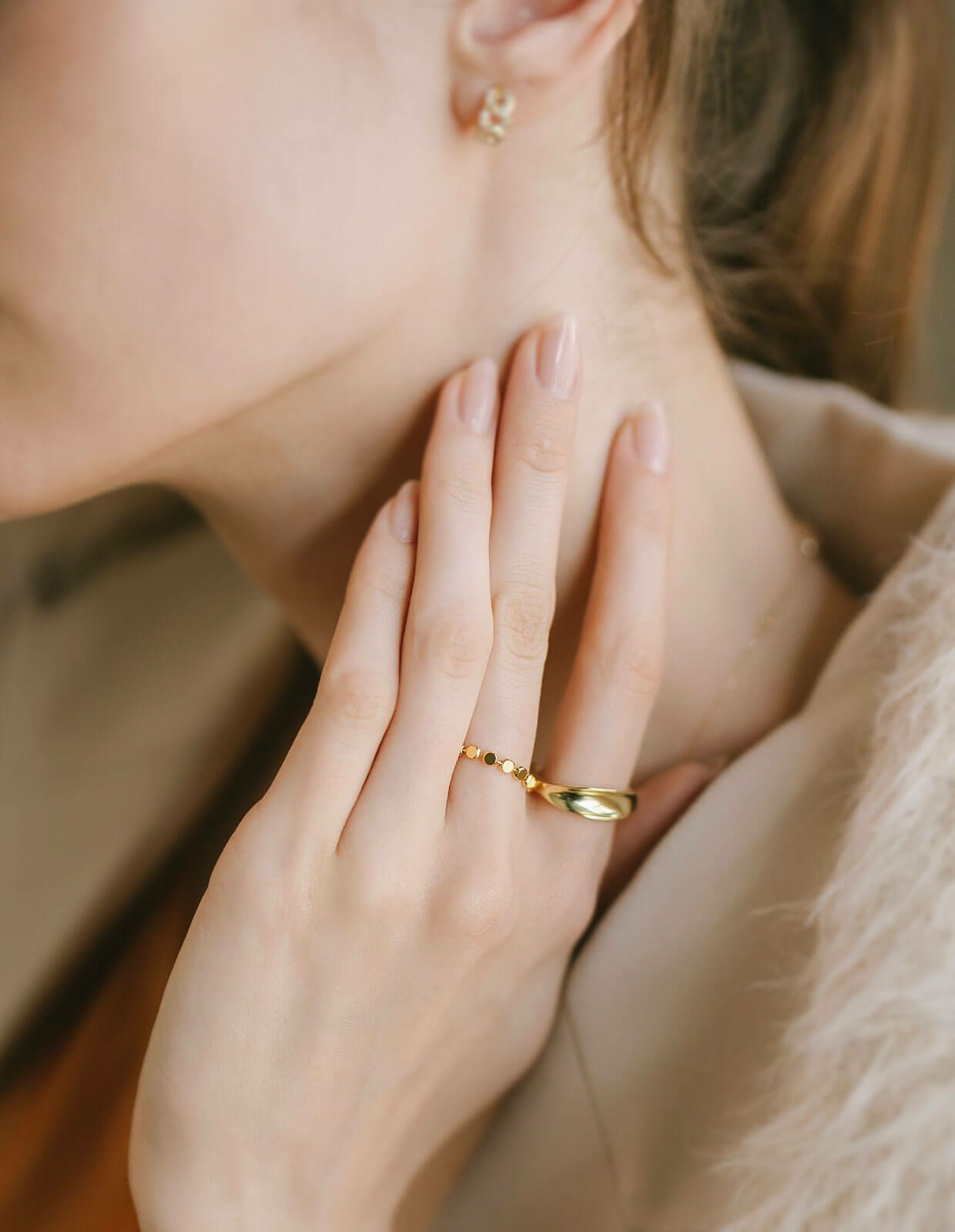ドットリング指輪レディースシルバーk18仕上げ【kivia-ringキヴィア】ドットリングリングシルバー925ゴールドシンプル18k18金人差し指リング9号11号13号華奢細い重ねづけシンプルシルバーリングニッケルフリーファッションリング
