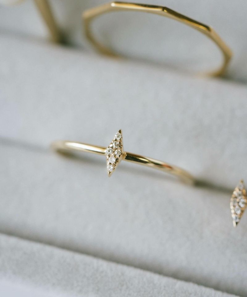 パヴェ重ね付けダイヤリングゴールド10k【fostellaフォステラ】人差し指k10リング10金指輪ダイヤモンドリング50代スリム40代30代誕生日プレゼント女性ひし形リングメレダイヤ金属アレルギー対応細い極細華奢重ね付けリング金指輪