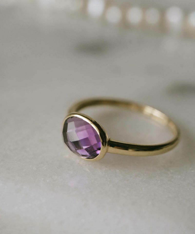 アメジストリング天然石イエローゴールド【gloa-tva-ringグロア・トヴォ】パワーストーンk10リング指輪大粒10K金属アレルギー対応楕円オーバル10金k10色ーゴールドアメシスト指輪おしゃれシンプル大ぶり誕生石リング大きい石お守り