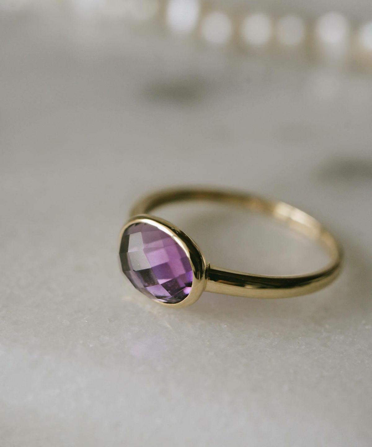 アメジストリング天然石イエローゴールド【gloa-tva-ringグロア・トヴォ】パワーストーンk10リング指輪大粒10K金属アレルギー対応楕円オーバル10金k10色ーゴールドアメシスト指輪おしゃれシンプル大ぶり誕生石リング大きい石お守り