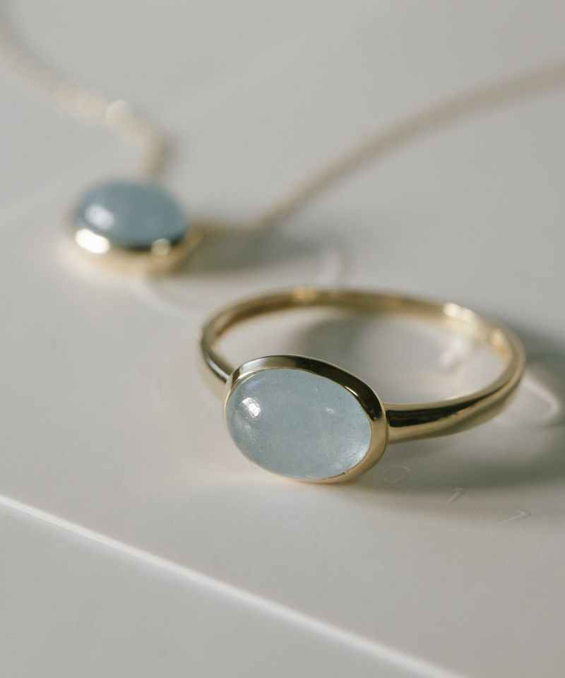 ミルキーアクアマリンリングイエローゴールド【elia-treエリア・トレ】天然石リング大粒10K金属アレルギー対応楕円オーバル10金k10色ーゴールドオパール指輪おしゃれシンプル大ぶり誕生石リング大きい石パワーストーンお守り