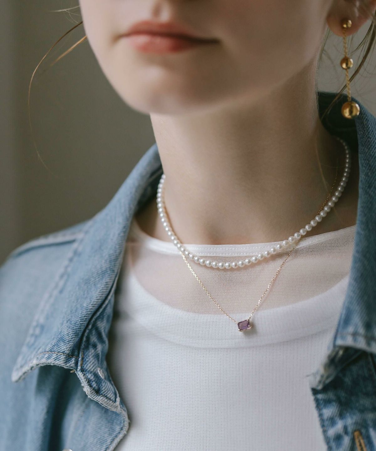 天然石 ネックレス  アメジスト ブルートパーズ イエローゴールド 【tetra-sju テトラ・フユ】 レクタングル 長方形 アメシスト ネックレス ペンダント ネックレス レディース 10K 金属アレルギー 対応 10金 k10 ゴールド おしゃれ 誕生石 ネックレス パワーストーン お守り