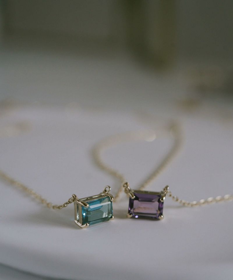 天然石 ネックレス  アメジスト ブルートパーズ イエローゴールド 【tetra-sju テトラ・フユ】 レクタングル 長方形 アメシスト ネックレス ペンダント ネックレス レディース 10K 金属アレルギー 対応 10金 k10 ゴールド おしゃれ 誕生石 ネックレス パワーストーン お守り