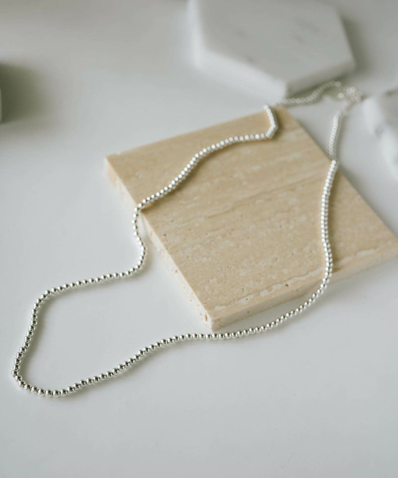 ナバホパールデザイン金属アレルギー対応ボールチェーンネックレス3mmレディースシンプル【palmyla-middleパルミラ・ミドル】丸玉ボールシルバー925silver925長さ57cm+5cmネックレスチェーン玉大ぶり太めおしゃれ大人可愛いギフト