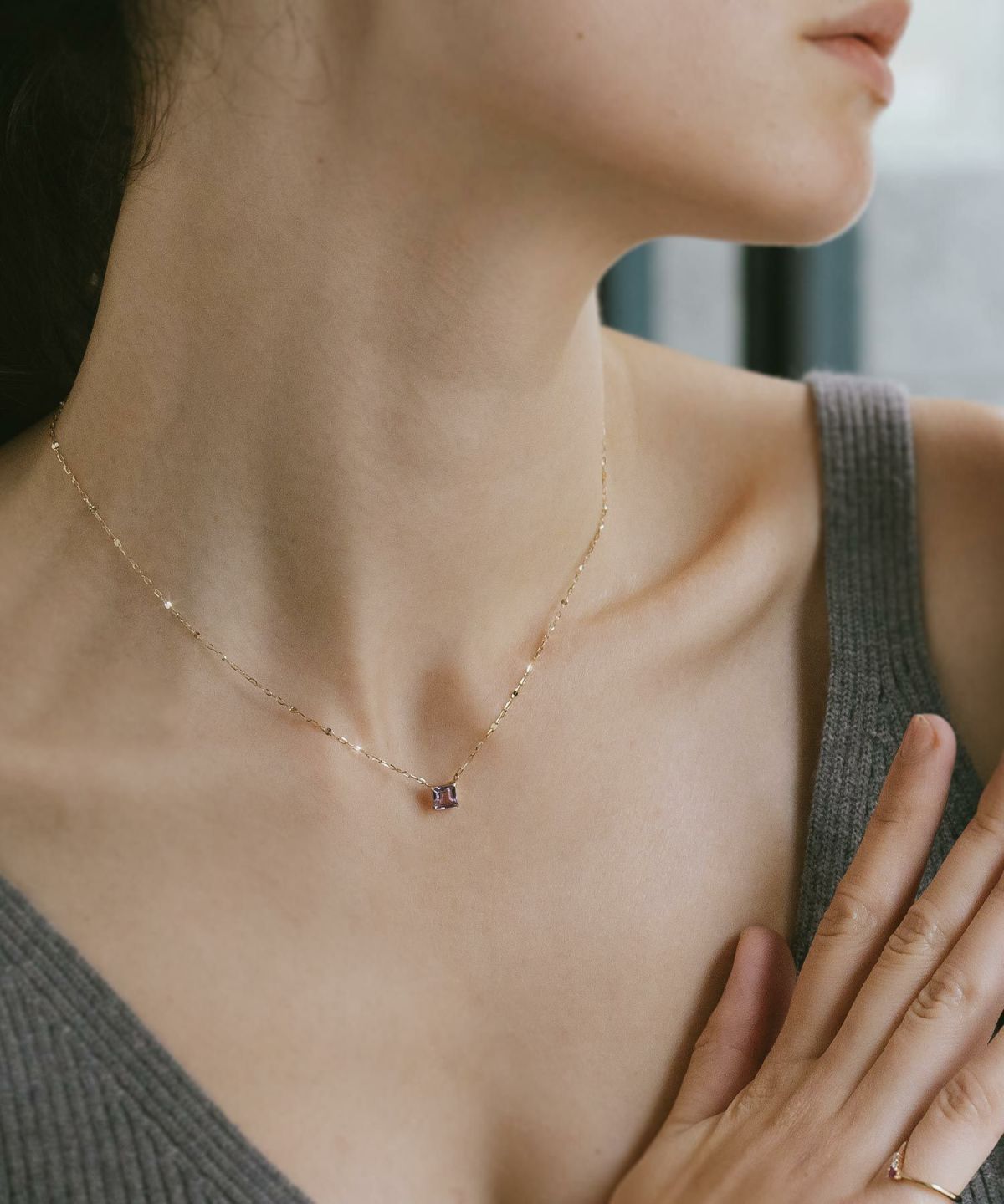 ガーネットアメジストネックレス天然石イエローゴールド【tetra-tvaテトラ・トヴォ】アメシストネックレスペンダントネックレスレディース40代50代30代10K金属アレルギー対応10金k10ゴールドおしゃれ誕生石ネックレスパワーストーンお守り