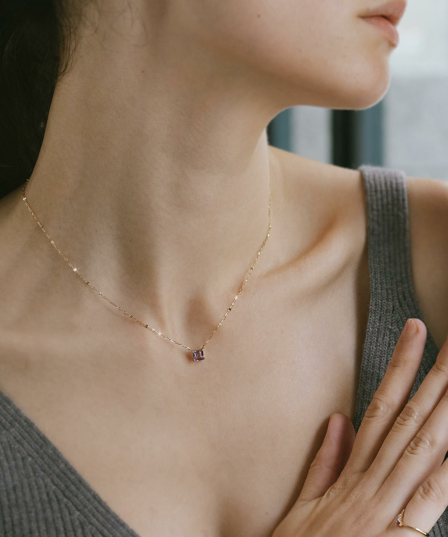 ガーネットアメジストネックレス天然石イエローゴールド【tetra-tvaテトラ・トヴォ】アメシストネックレスペンダントネックレスレディース40代50代30代10K金属アレルギー対応10金k10ゴールドおしゃれ誕生石ネックレスパワーストーンお守り