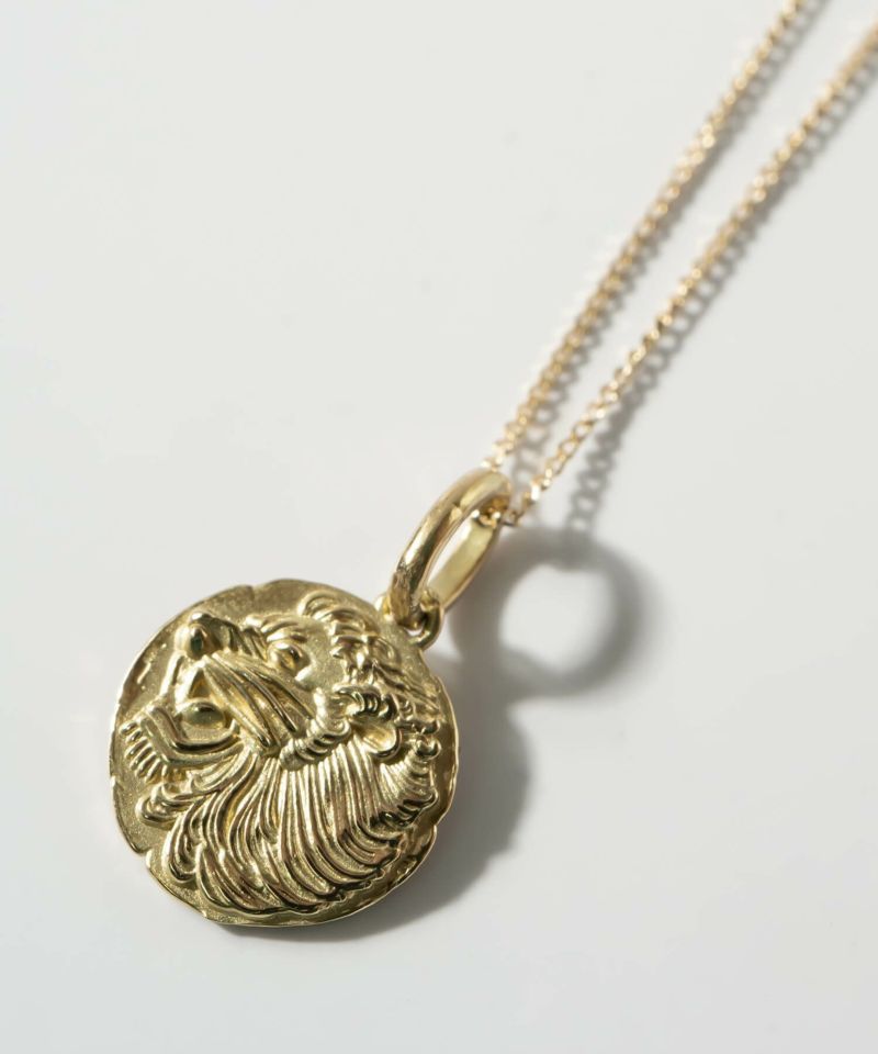 コインネックレスK1010Kレディースライオンアニマルモチーフ【rafolio-leoneラフォリオ・レオネ】コインネックレス金貨メダル10金リバーシブルネックレスゴールドネックレスゴールドペンダント丸ラウンド金属アレルギー対応小豆チェーン長さ45cm