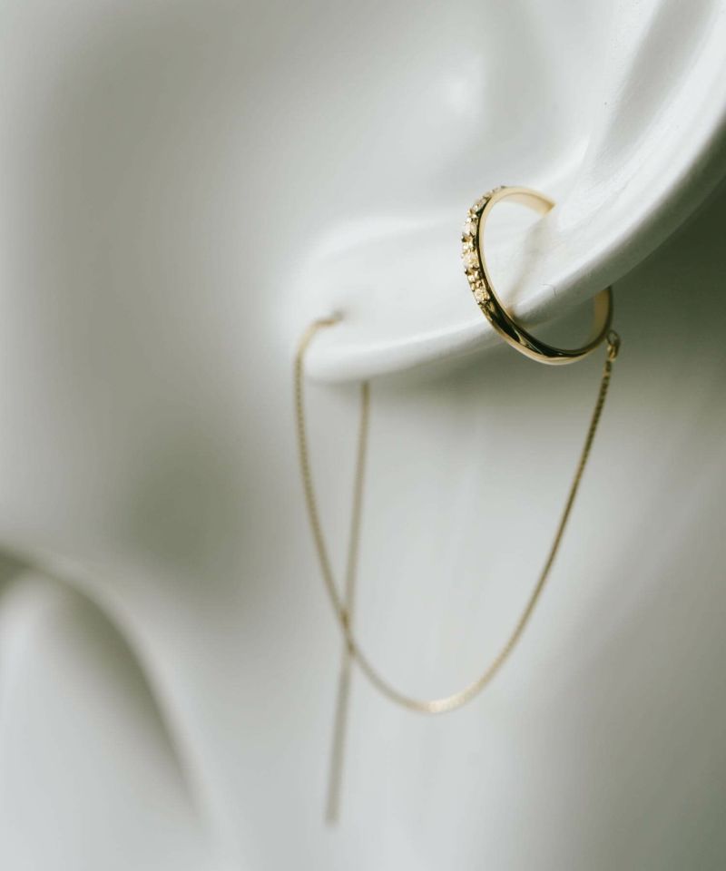 片耳 金属アレルギー対応 フープ イヤーカフ チェーン レディース メンズ 【flux-str フラクス・ストレート】 ジルコニア フープ ピアス イヤカフ 揺れる イヤリング 丸 サークル 10金 イヤーカフス 華奢 k10 10k イエローゴールド サステナブル ジュエリー アクセサリー