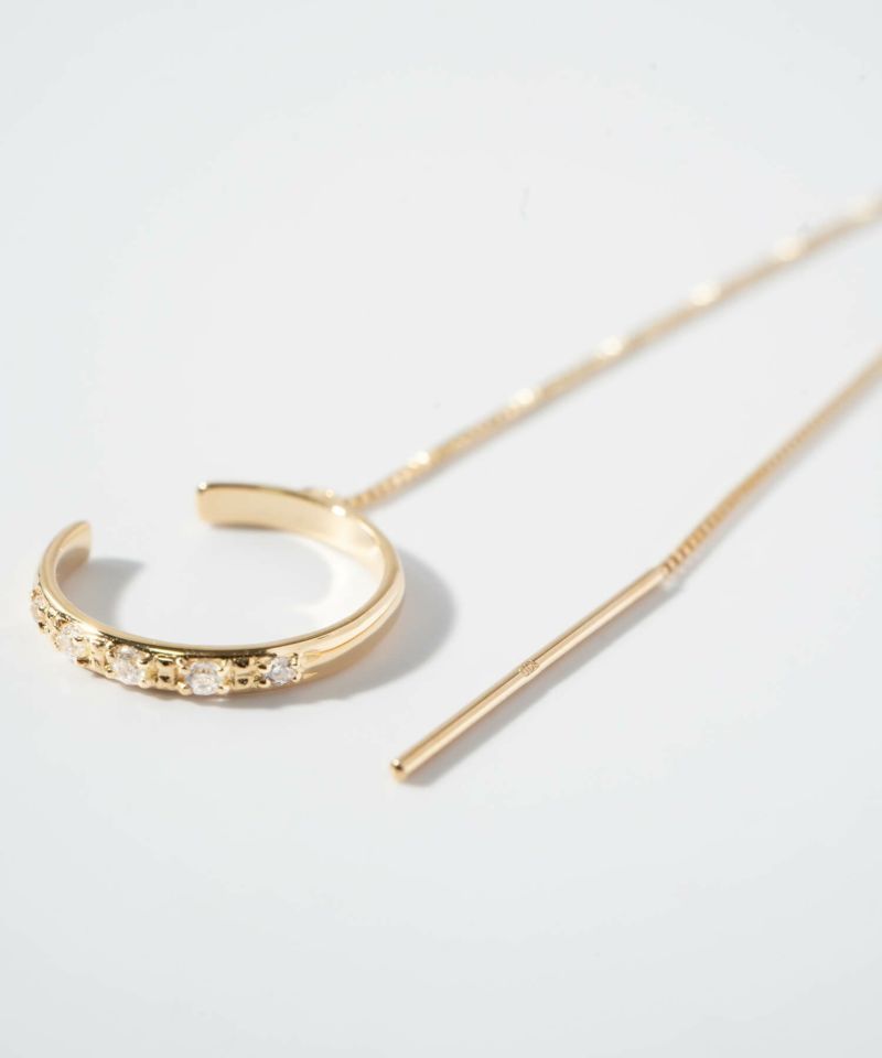 片耳 金属アレルギー対応 フープ イヤーカフ チェーン レディース メンズ 【flux-str フラクス・ストレート】 ジルコニア フープ ピアス イヤカフ 揺れる イヤリング 丸 サークル 10金 イヤーカフス 華奢 k10 10k イエローゴールド サステナブル ジュエリー アクセサリー