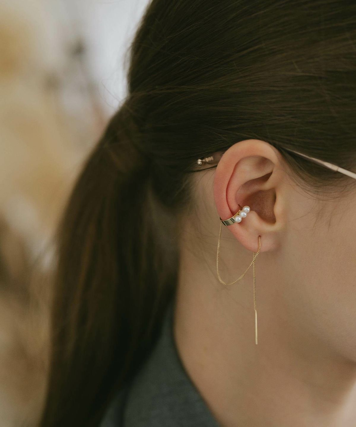 片耳 金属アレルギー対応 フープ イヤーカフ チェーン レディース メンズ 【flux-pearl フラクス・パール】 淡水パール 真珠 ピアス イヤリング イヤカフ 揺れる 丸 サークル 10金 イヤーカフス 華奢 k10 10k イエローゴールド サステナブル ジュエリー アクセサリー