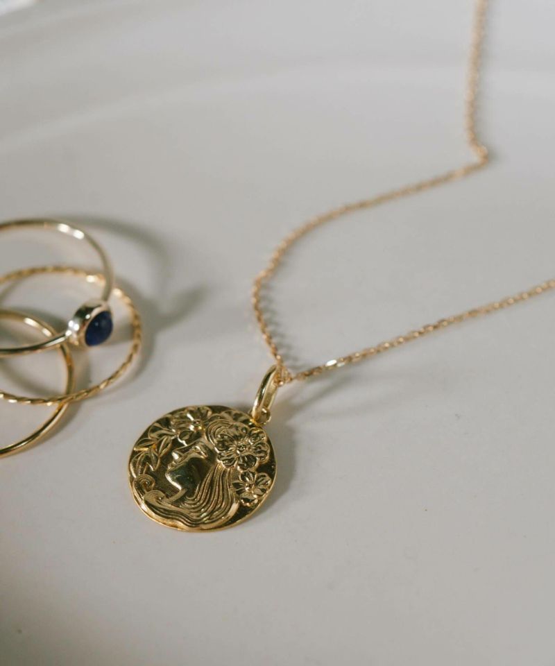 コイン ネックレス ゴールド お守り K10 10K レディース 【rafolio-flora ラフォリオ・フローラ】 コインネックレス 金貨 メダル 10金 リバーシブル ネックレス ゴールドネックレス ペンダント 丸 ラウンド 金属アレルギー対応 小豆チェーン 長さ45cm