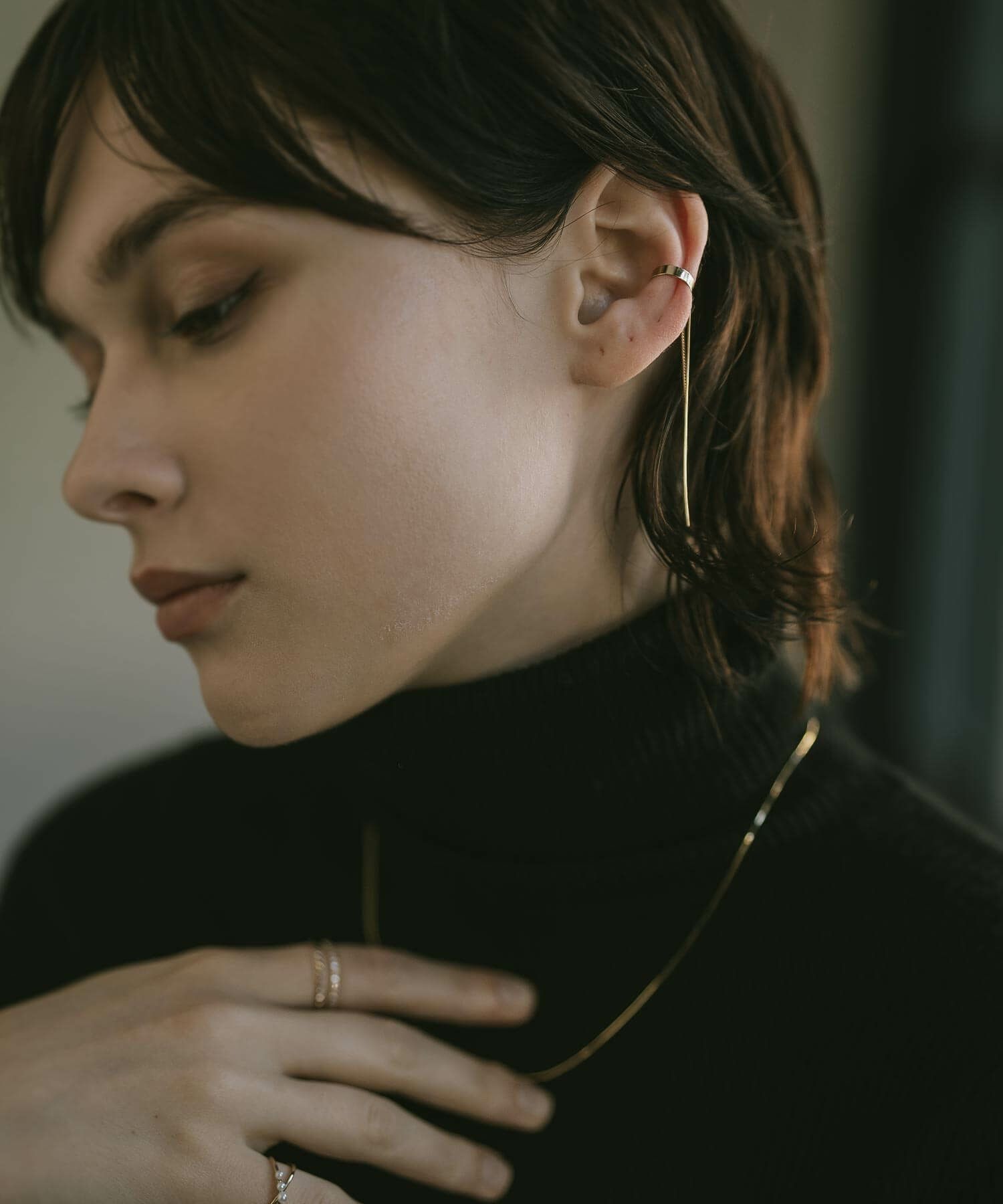 イヤーカフ レディース おしゃれ チェーン メンズ 【enlille-coda エンリル・コーダ】 片耳 イヤーカフ 金属アレルギー対応 ジルコニア 揺れる フープ イヤリング ゴールド ピアス イヤカフ カジュアル 丸 10金 イヤーカフス 華奢 k10 10k イエローゴールド サステナブル