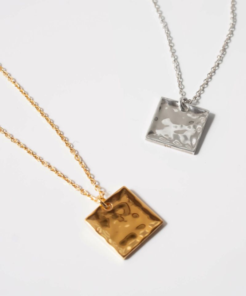 【人気ブロガー着用】 ディスク コイン ネックレス 無地 レディース シンプル シルバー ネックレス 【Novac ノバック】  四角 スクエア 金属アレルギー対応 シルバー925 silver925 たたき 小豆チェーン 長さ48cm 51cm おしゃれ 大人 可愛い