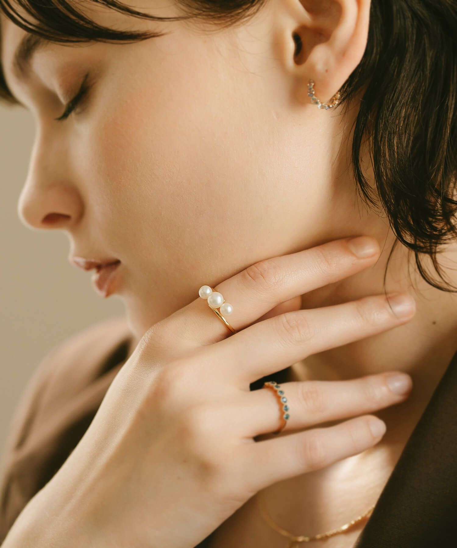 真珠 淡水パール リング レディース おしゃれ ピンキー 10k 指輪 細い 【perle-dini ペルル・ディニ】 3連 パール 指輪 レディース アレルギー対応 シンプル 真珠 指輪 冠婚葬祭 淡水真珠 真珠指輪 パール指輪 きれいめ フォーマル アクセサリー ジュエリー 大人可愛い