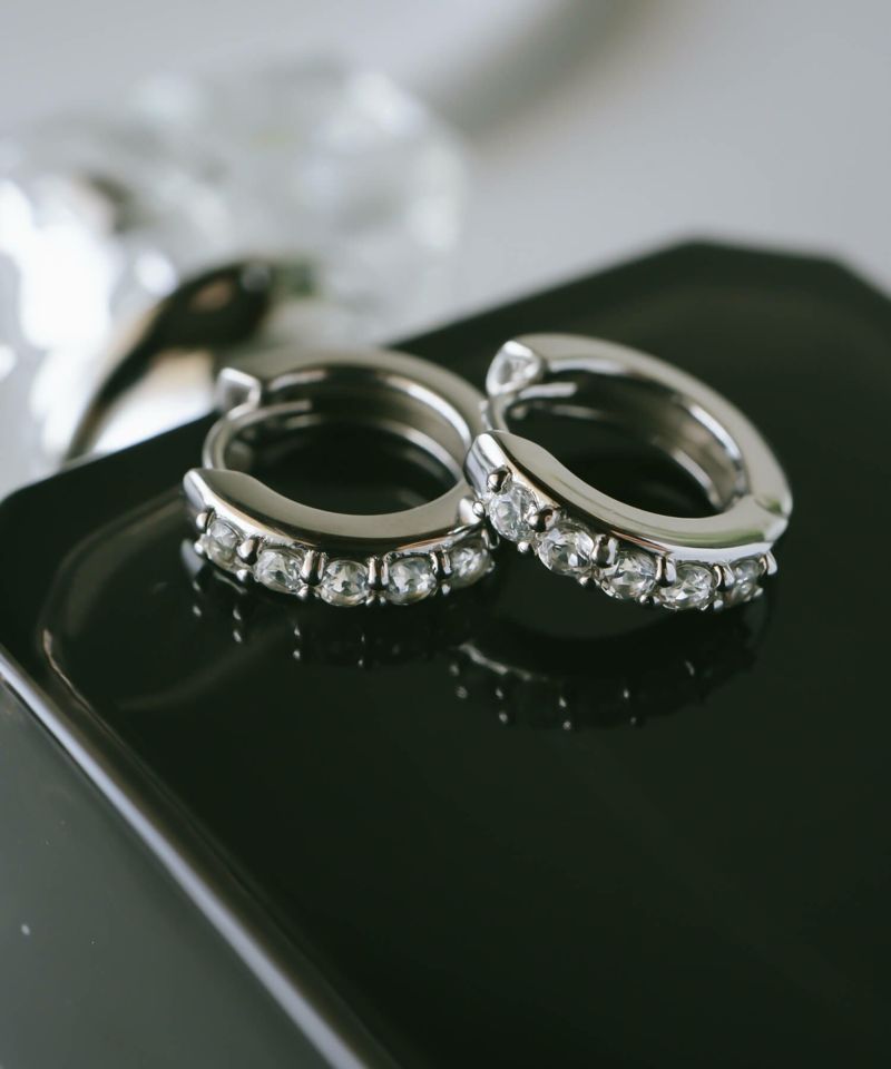 フープピアス 大ぶり 大きめ シルバー 925 ホワイトトパーズ 【elveria