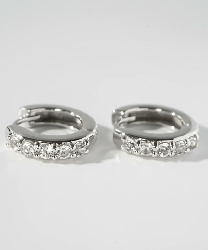 フープピアス 大ぶり 大きめ シルバー 925 フープ ピアス ホワイトトパーズ 【elveria エルベリア】 天然石 ピアス 金属アレルギー キラキラ クリスタルパヴェ 両耳用 ラインストーン 人気 大人 可愛い おしゃれ