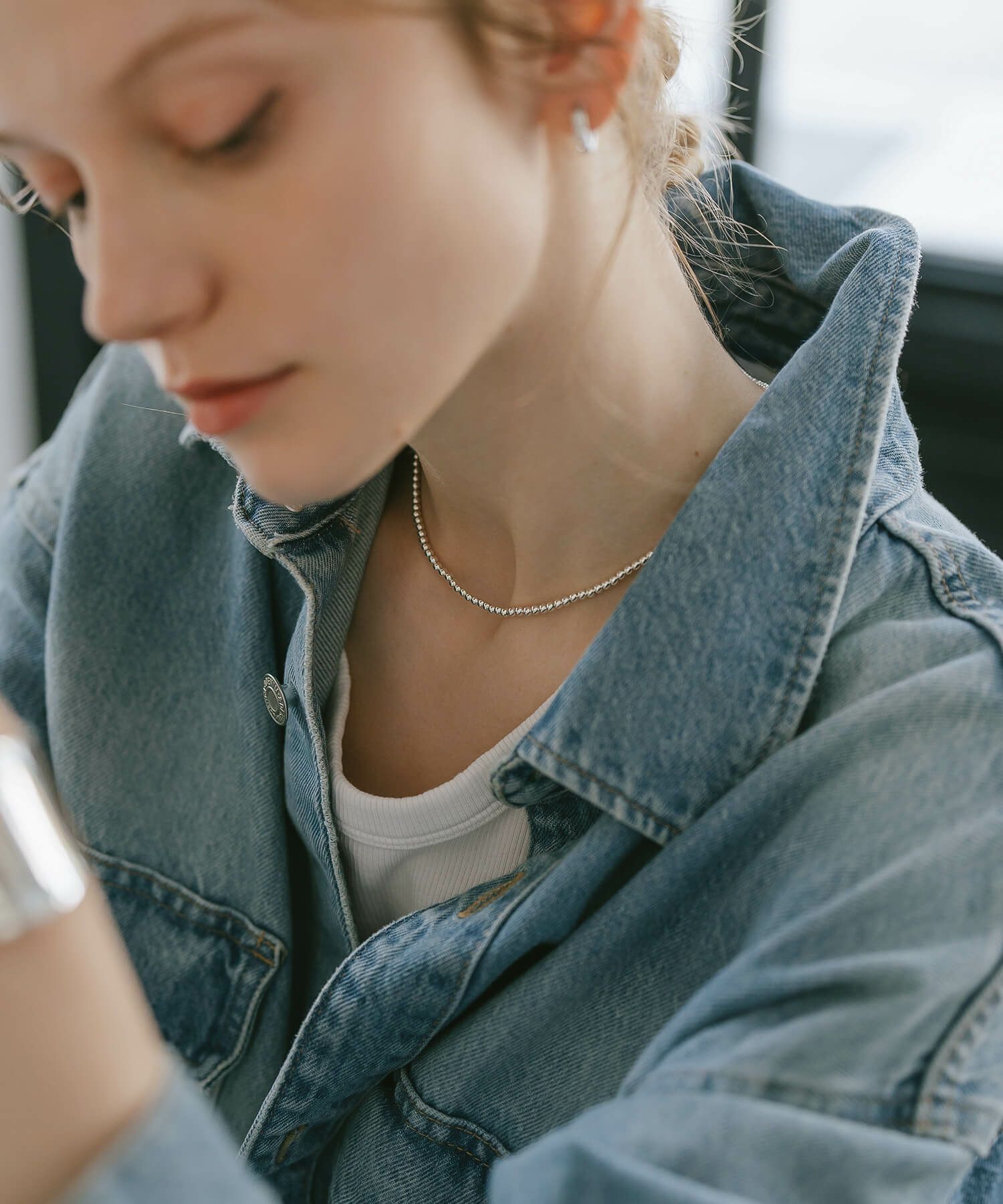 33cm シルバー925 チョーカー ネックレス 金属アレルギー 対応 【palmyla-choker パルミラ・チョーカー】 小ぶり ボールチェーン 3mm レディース シンプル 丸玉 ボール silver925 長さ33cm + 5cm ネックレス チェーン 玉 おしゃれ 大人 可愛い ギフト