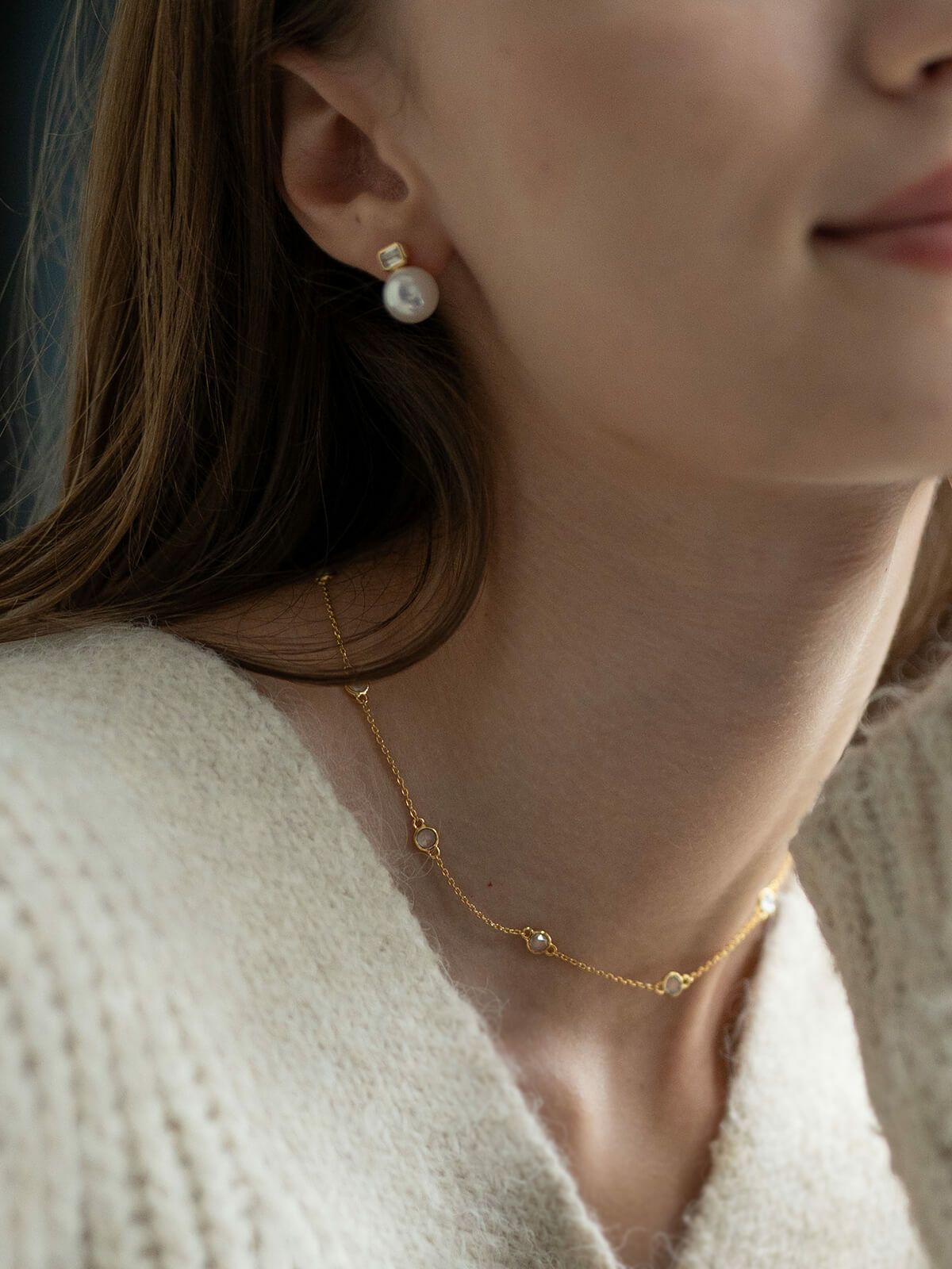 ネックレス レディース 天然石 シンプル 【quinelle クィネル】 チョーカー ホワイトクォーツ クリスタル ゴールド シルバー925 大人 カジュアル 金属アレルギー ジュエリー ネックレス チェーン シルバー かわいい おしゃれ