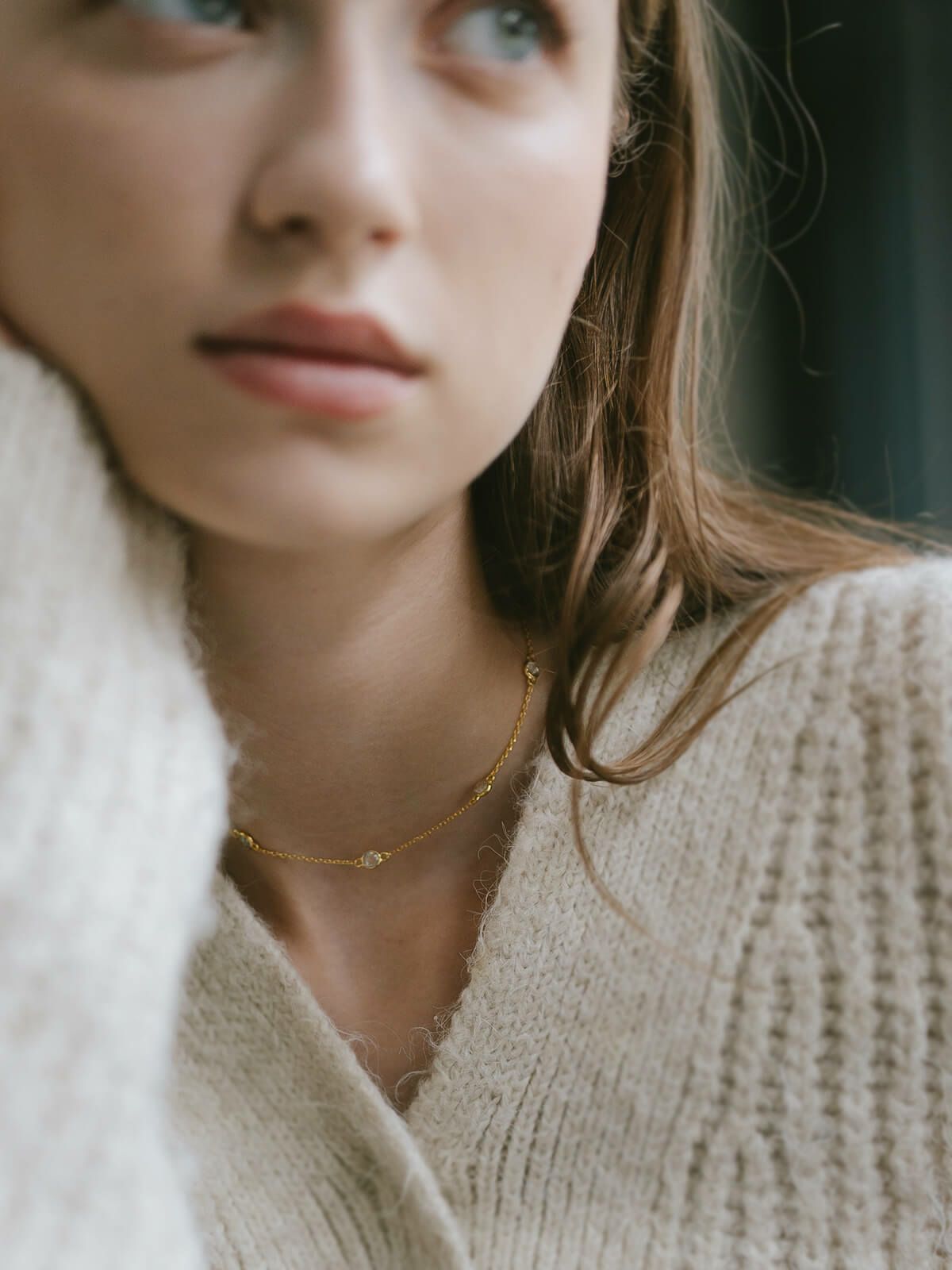 ネックレス レディース 天然石 シンプル 【quinelle クィネル】 チョーカー ホワイトクォーツ クリスタル ゴールド シルバー925 大人 カジュアル 金属アレルギー ジュエリー ネックレス チェーン シルバー かわいい おしゃれ