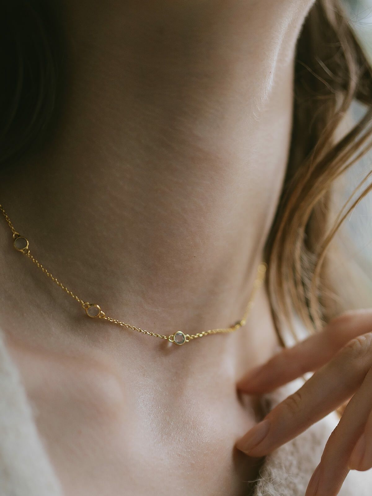 ネックレス レディース 天然石 シンプル 【quinelle クィネル】 チョーカー ホワイトクォーツ クリスタル ゴールド シルバー925 大人 カジュアル 金属アレルギー ジュエリー ネックレス チェーン シルバー かわいい おしゃれ