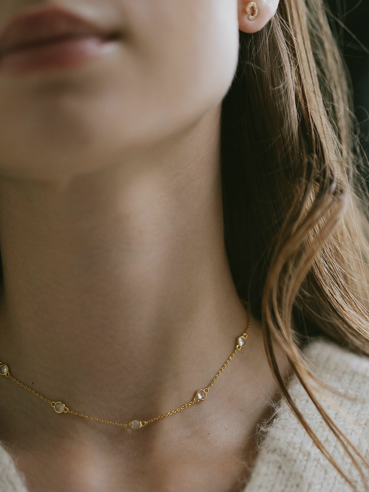 ネックレス レディース 天然石 シンプル 【quinelle クィネル】 チョーカー ホワイトクォーツ クリスタル ゴールド シルバー925 大人 カジュアル 金属アレルギー ジュエリー ネックレス チェーン シルバー かわいい おしゃれ