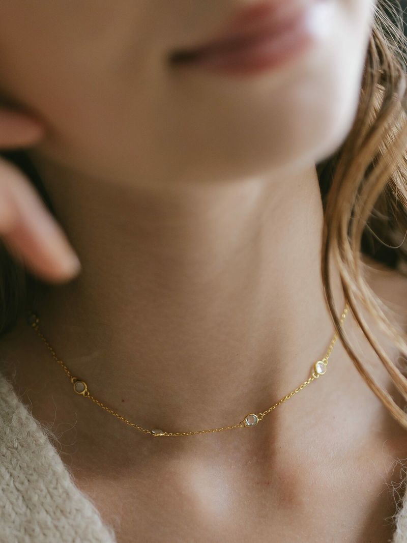 ネックレス レディース 天然石 シンプル 【quinelle クィネル】 チョーカー ホワイトクォーツ クリスタル ゴールド シルバー925 大人 カジュアル 金属アレルギー ジュエリー ネックレス チェーン シルバー かわいい おしゃれ