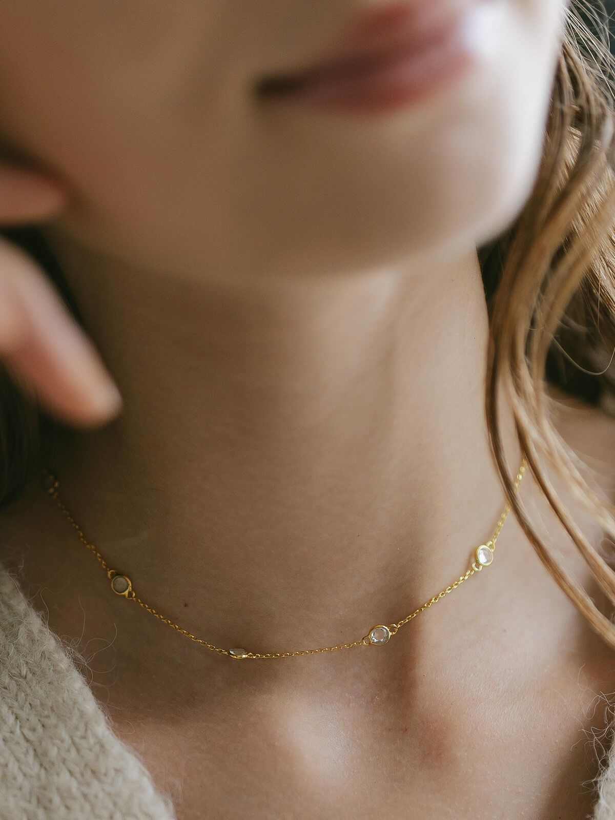ネックレス レディース 天然石 シンプル 【quinelle クィネル】 チョーカー ホワイトクォーツ クリスタル ゴールド シルバー925 大人 カジュアル 金属アレルギー ジュエリー ネックレス チェーン シルバー かわいい おしゃれ