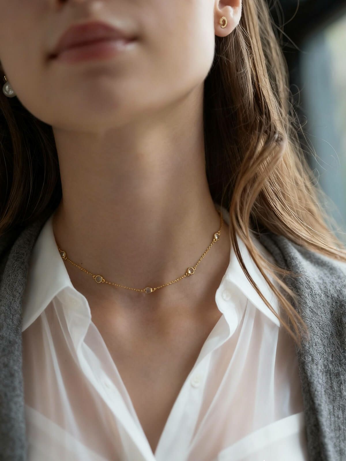 ネックレス レディース 天然石 シンプル 【quinelle クィネル】 チョーカー ホワイトクォーツ クリスタル ゴールド シルバー925 大人 カジュアル 金属アレルギー ジュエリー ネックレス チェーン シルバー かわいい おしゃれ