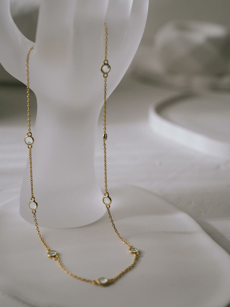 ネックレス レディース 天然石 シンプル 【quinelle クィネル】 チョーカー ホワイトクォーツ クリスタル ゴールド シルバー925 大人 カジュアル 金属アレルギー ジュエリー ネックレス チェーン シルバー かわいい おしゃれ