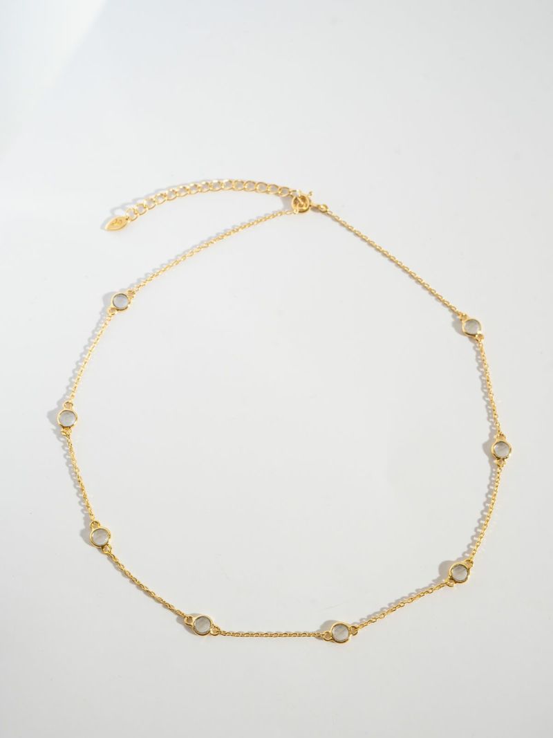 ネックレス レディース 天然石 シンプル 【quinelle クィネル】 チョーカー ホワイトクォーツ クリスタル ゴールド シルバー925 大人 カジュアル 金属アレルギー ジュエリー ネックレス チェーン シルバー かわいい おしゃれ