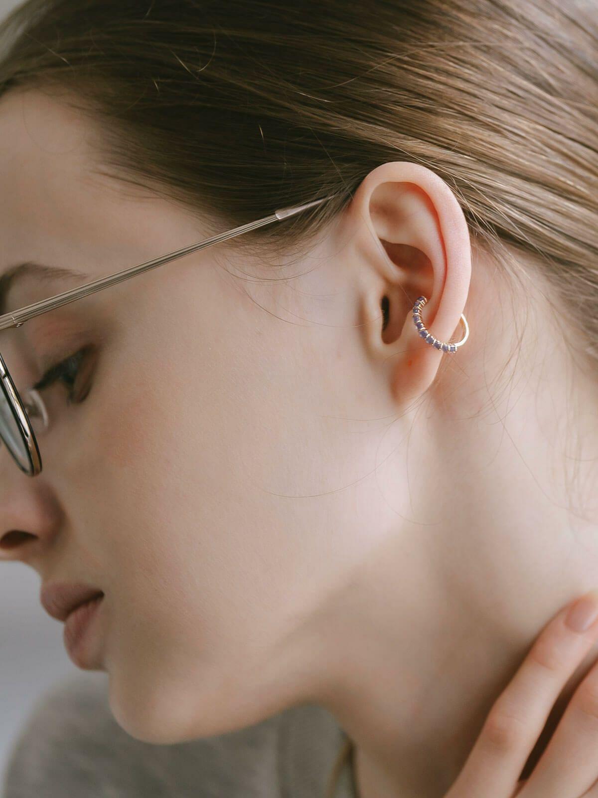 イヤーカフ シンプル レディース イヤカフ K10 天然石 【flone フローネ】 10K 10金 ゴールド イヤリング 金属アレルギー対応 片耳用 フォーマル おしゃれ 卒業式 卒園式 入学式 アクセサリー イヤリング タンザナイト ピンクロードクロサイト