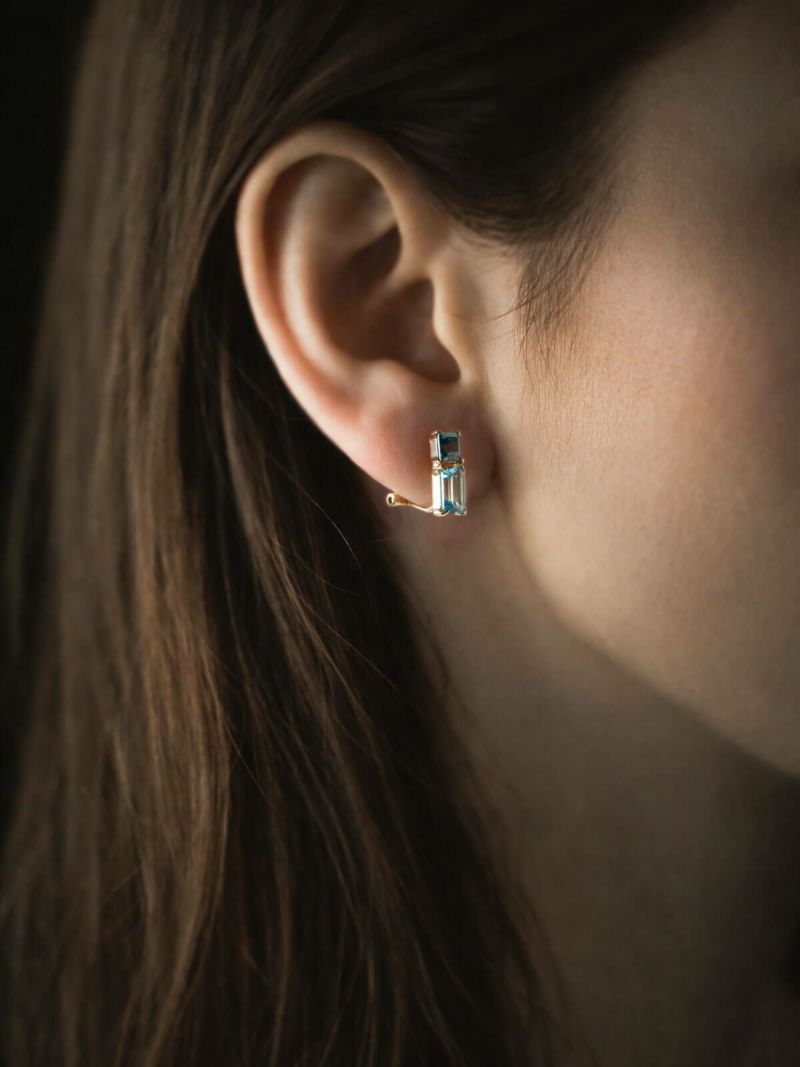 イヤリング 天然石 レディース K10 金属アレルギー対応 【tetra-nesto テトラ・ネスト】 ブルートパーズ トパーズ アクセサリー 小ぶり 10K 10金 ゴールド イヤーカフ 可愛い シンプル キラキラ ジュエリー ノンホール ピアス 受注生産