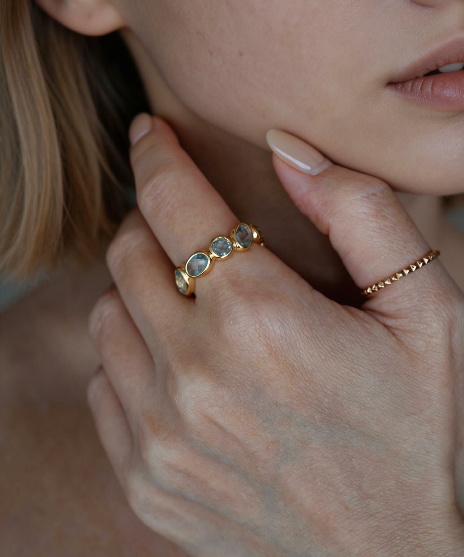 天然石 リング 指輪 大ぶり 太め フルエタニティ ブルートパーズ