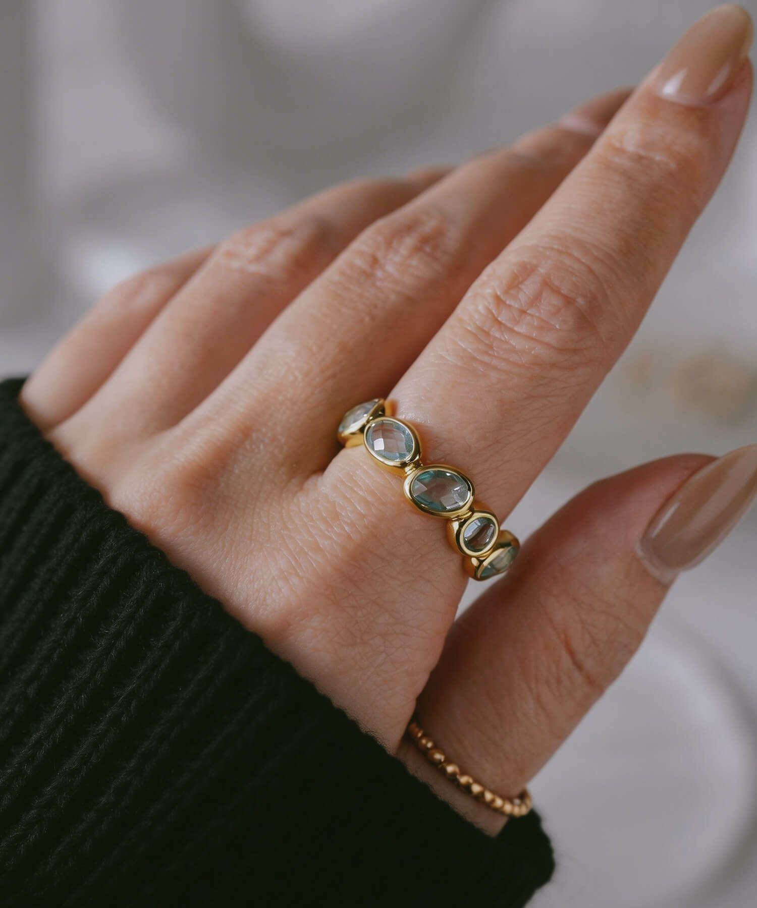 天然石 リング 指輪 大ぶり 太め フルエタニティ ブルートパーズ